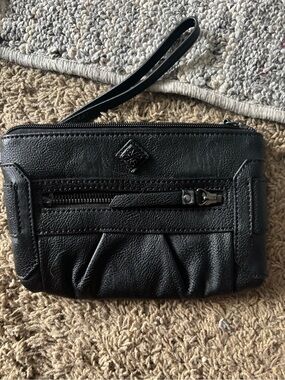 Vera Wang Black Leather Wristlet Clutch